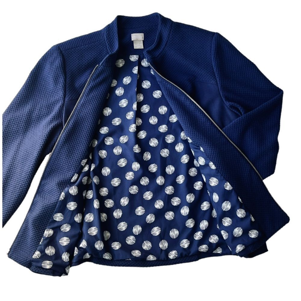 Chico’s Blue Textured Knit Zip Up Lined Jacket Size 2 (women’s 12/14) - Picture 5 of 11